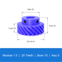 BOLTTE M1.5-Z20-B15-K5 blue nylon helical gear technical drawing