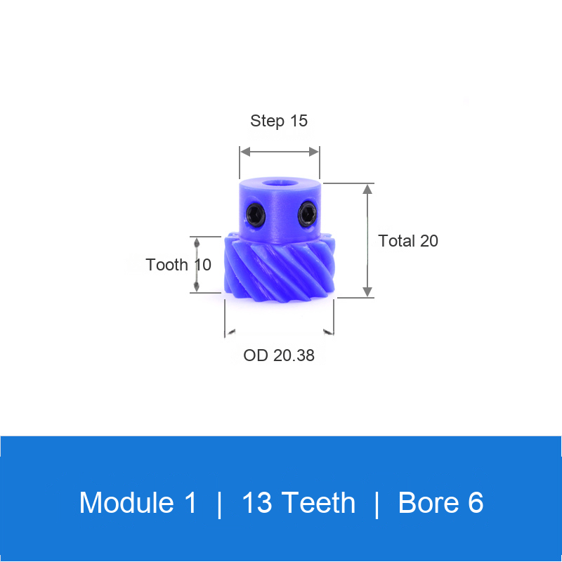 BOLTTE M1-Z13-B6 blue nylon helical gear technical drawing