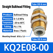 KQ2E08-00 bulkhead pneumatic fitting