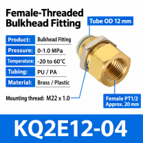 KQ2E12-04 bulkhead pneumatic fitting