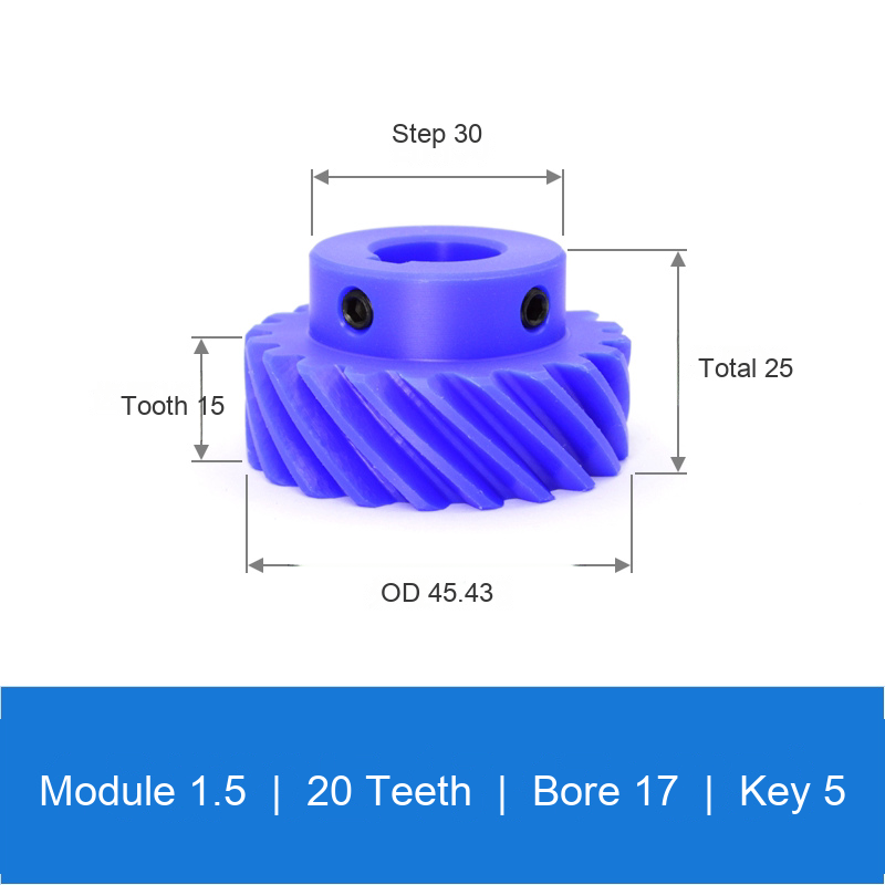 BOLTTE M1.5-Z20-B17-K5 blue nylon helical gear technical drawing