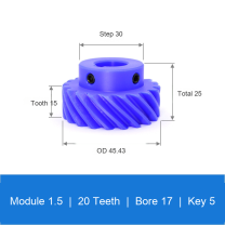 BOLTTE M1.5-Z20-B17-K5 blue nylon helical gear technical drawing