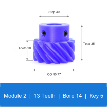 BOLTTE M2-Z13-B14-K5 blue nylon helical gear technical drawing