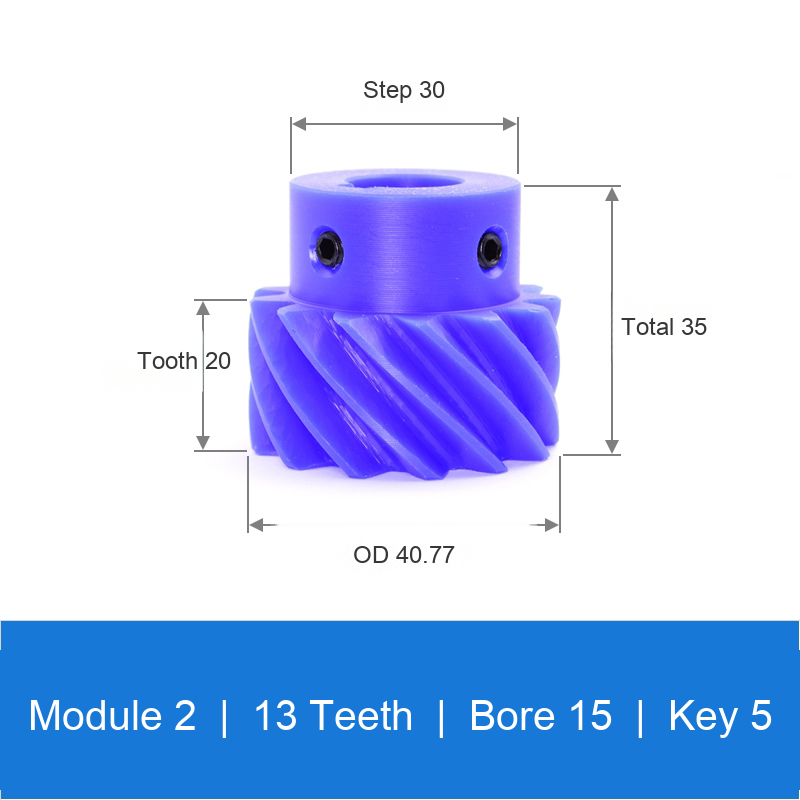 BOLTTE M2-Z13-B15-K5 blue nylon helical gear technical drawing