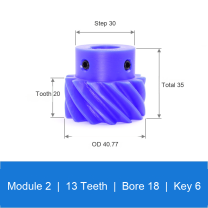 BOLTTE M2-Z13-B18-K6 blue nylon helical gear technical drawing