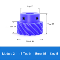 BOLTTE M2-Z15-B15-K5 blue nylon helical gear technical drawing