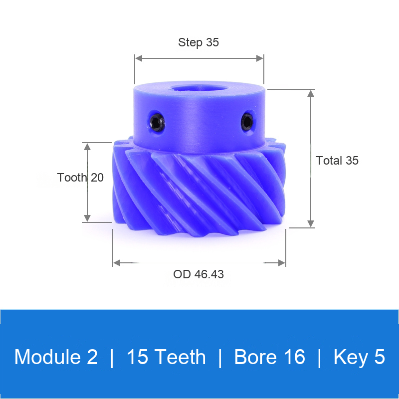 BOLTTE M2-Z15-B16-K5 blue nylon helical gear technical drawing