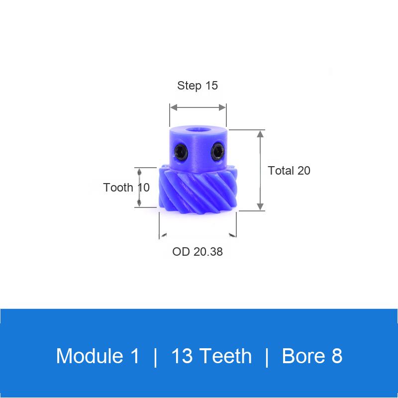 BOLTTE M1-Z13-B8 blue nylon helical gear technical drawing