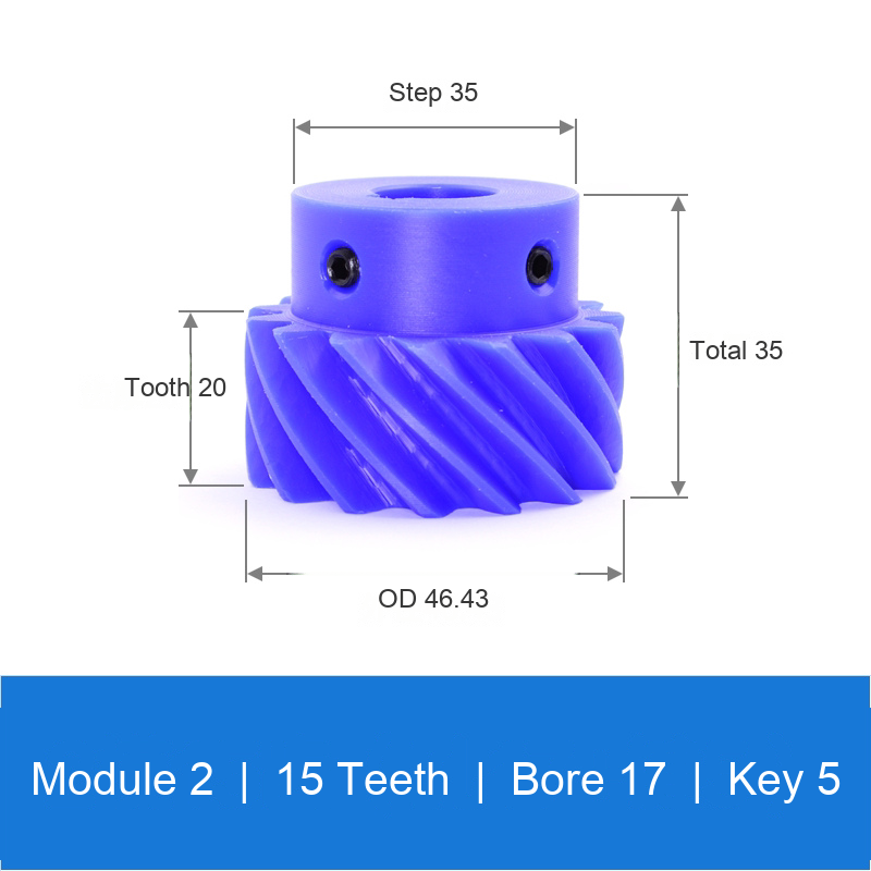 BOLTTE M2-Z15-B17-K5 blue nylon helical gear technical drawing