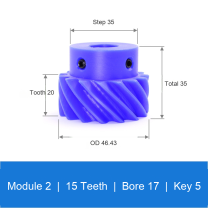 BOLTTE M2-Z15-B17-K5 blue nylon helical gear technical drawing