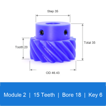 BOLTTE M2-Z15-B18-K6 blue nylon helical gear technical drawing