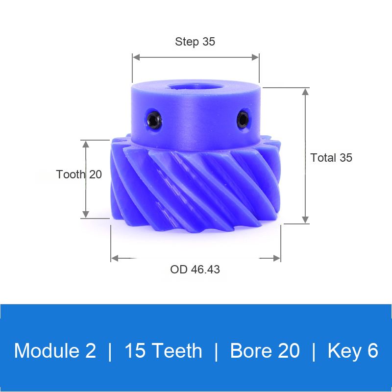 BOLTTE M2-Z15-B20-K6 blue nylon helical gear technical drawing