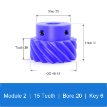 BOLTTE M2-Z15-B20-K6 blue nylon helical gear technical drawing