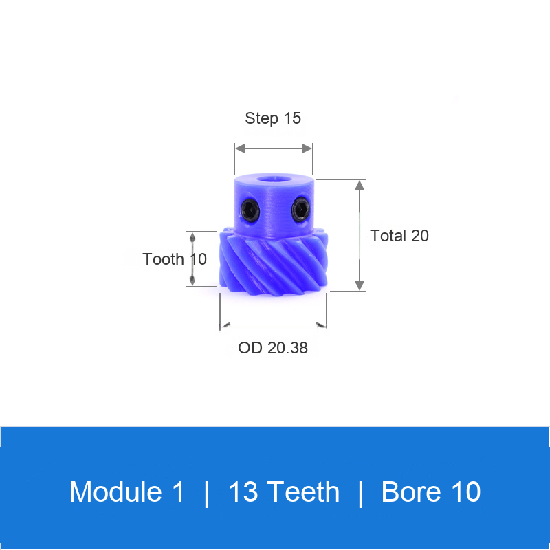 BOLTTE M1-Z13-B10 blue nylon helical gear technical drawing
