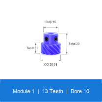 BOLTTE M1-Z13-B10 blue nylon helical gear technical drawing