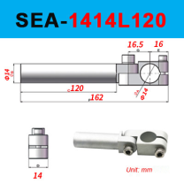 SEA-1414L120, SEA adjustable mechanical arm shaft clamp, anodized aluminum fixture, technical dimensions