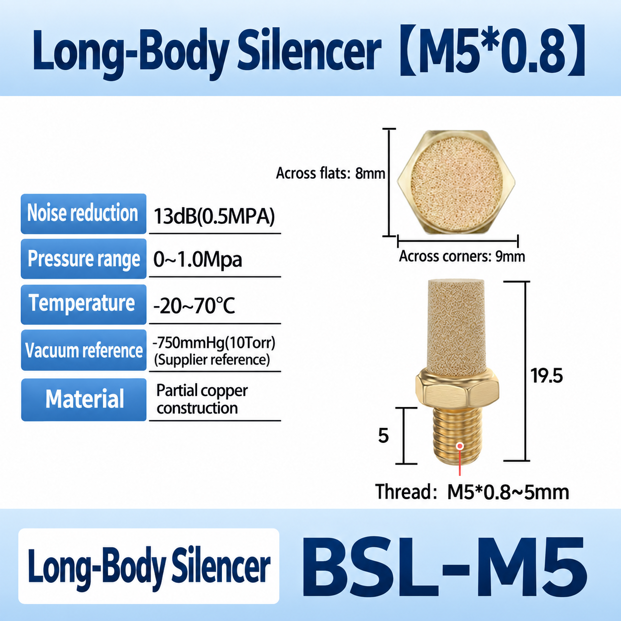 BSL-M5 / M5 x 0.8 / Long-body pneumatic component