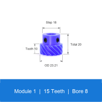 BOLTTE M1-Z15-B8 blue nylon helical gear technical drawing