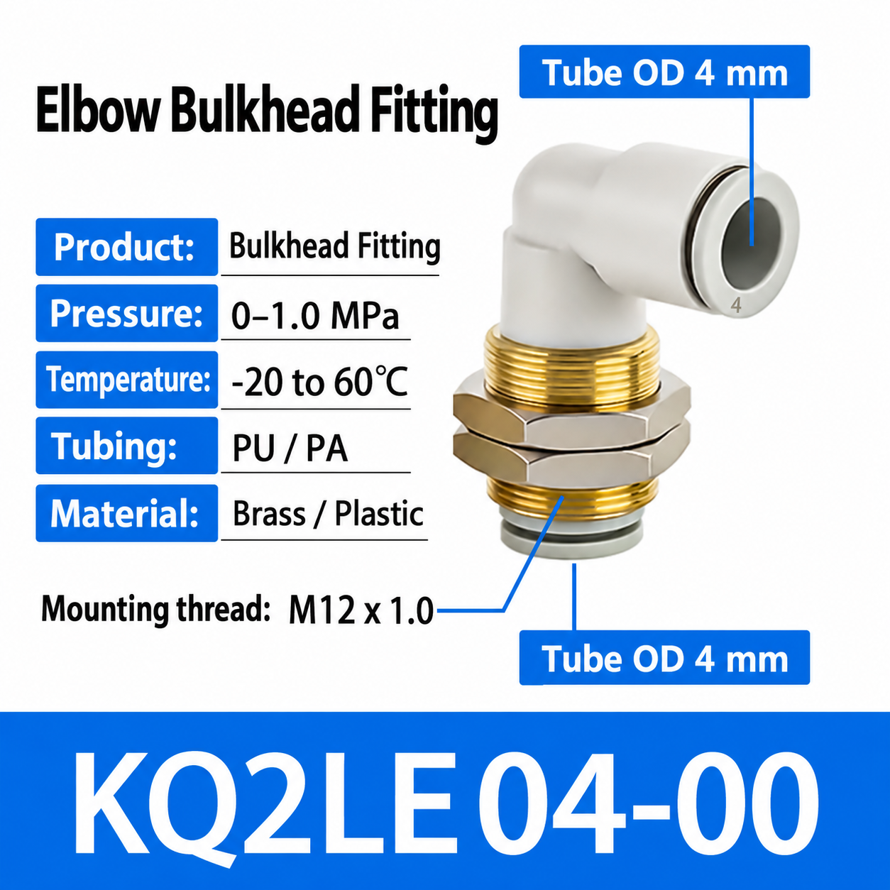 KQ2LE04-00 bulkhead pneumatic fitting