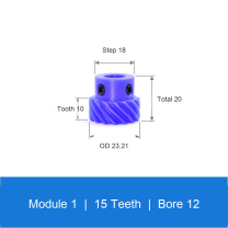 BOLTTE M1-Z15-B12 blue nylon helical gear technical drawing