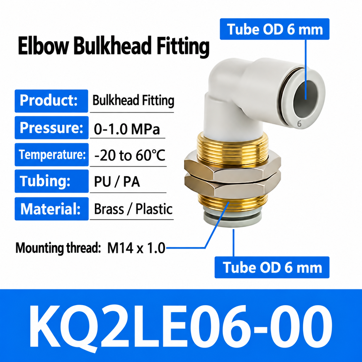 KQ2LE06-00 bulkhead pneumatic fitting