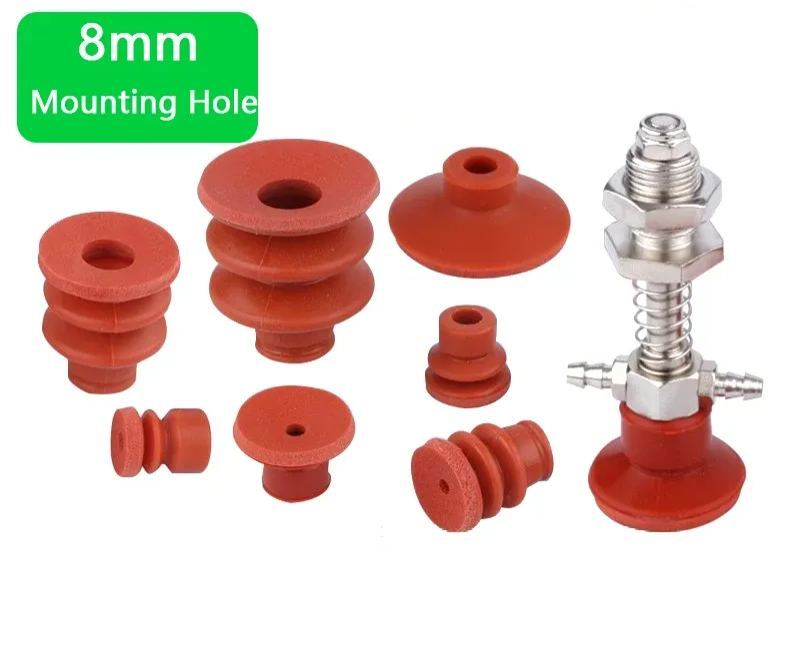 10 PCS Vacuum Suction Cup with Sponge Traceless for Injection Molding Machine Red Silicone 8mm Mounting Hole Manipulator Sucker