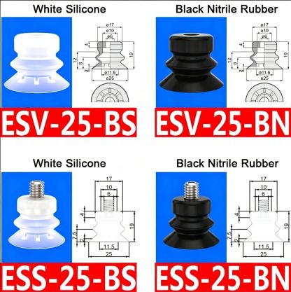 10pcs/pack ESV/ESS Series Double-layer Corrugated Vacuum Suction Cup ESS/ESV-10/15/20/25/30/40/50-BS/N-BOLTTE