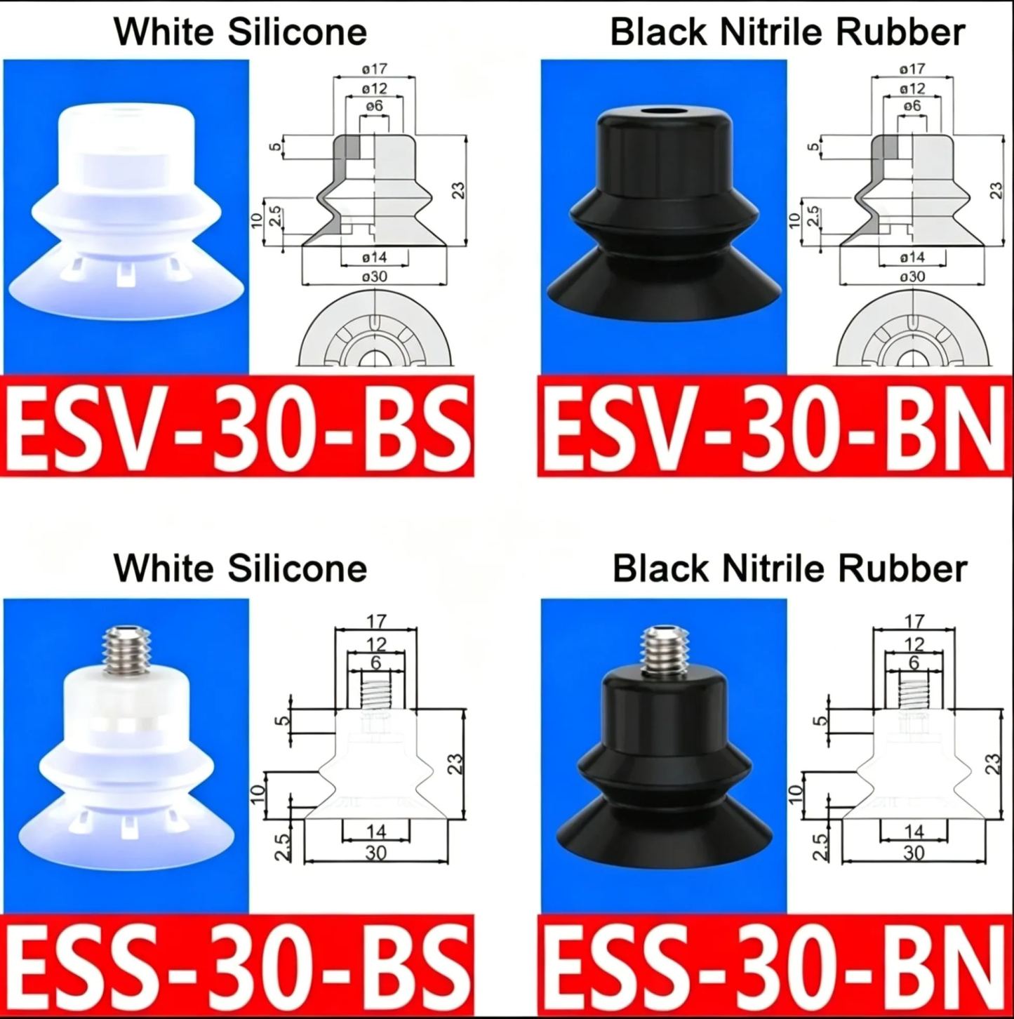 10pcs/pack ESV/ESS Series Double-layer Corrugated Vacuum Suction Cup ESS/ESV-10/15/20/25/30/40/50-BS/N-BOLTTE