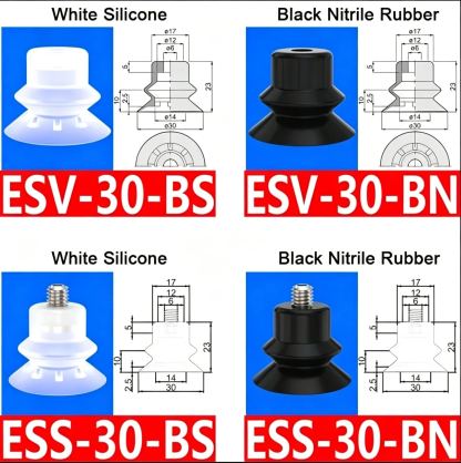 10pcs/pack ESV/ESS Series Double-layer Corrugated Vacuum Suction Cup ESS/ESV-10/15/20/25/30/40/50-BS/N-BOLTTE