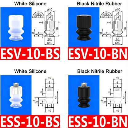 10pcs/pack ESV/ESS Series Double-layer Corrugated Vacuum Suction Cup ESS/ESV-10/15/20/25/30/40/50-BS/N-BOLTTE