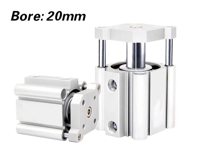 Air cylinder CQMB bore 20 Double Acting compact pneumatic rod guide cylinderstroke 5/10/15/20/25/30/35/40/45/50mm-BOLTTE