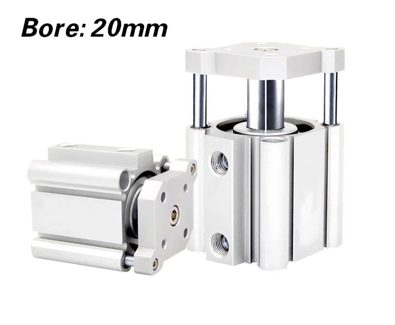 Air cylinder CQMB bore 20 Double Acting compact pneumatic rod guide cylinderstroke 5/10/15/20/25/30/35/40/45/50mm-BOLTTE
