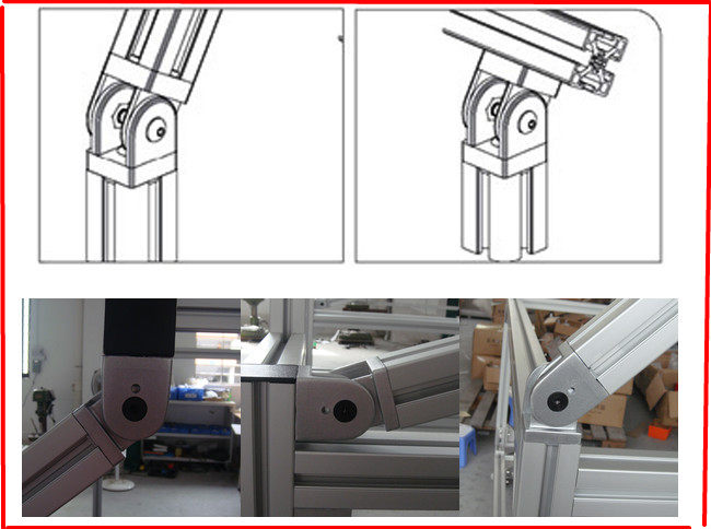 Original pivot-joint assembly drawing and installation photographs; extrusion frame not included