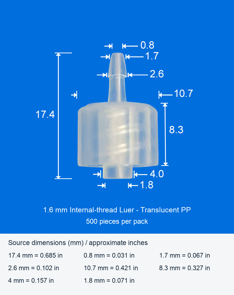 PP Luer-to-Hose-Barb Connector Packs and Single Red Luer-Style Plug original product view 3