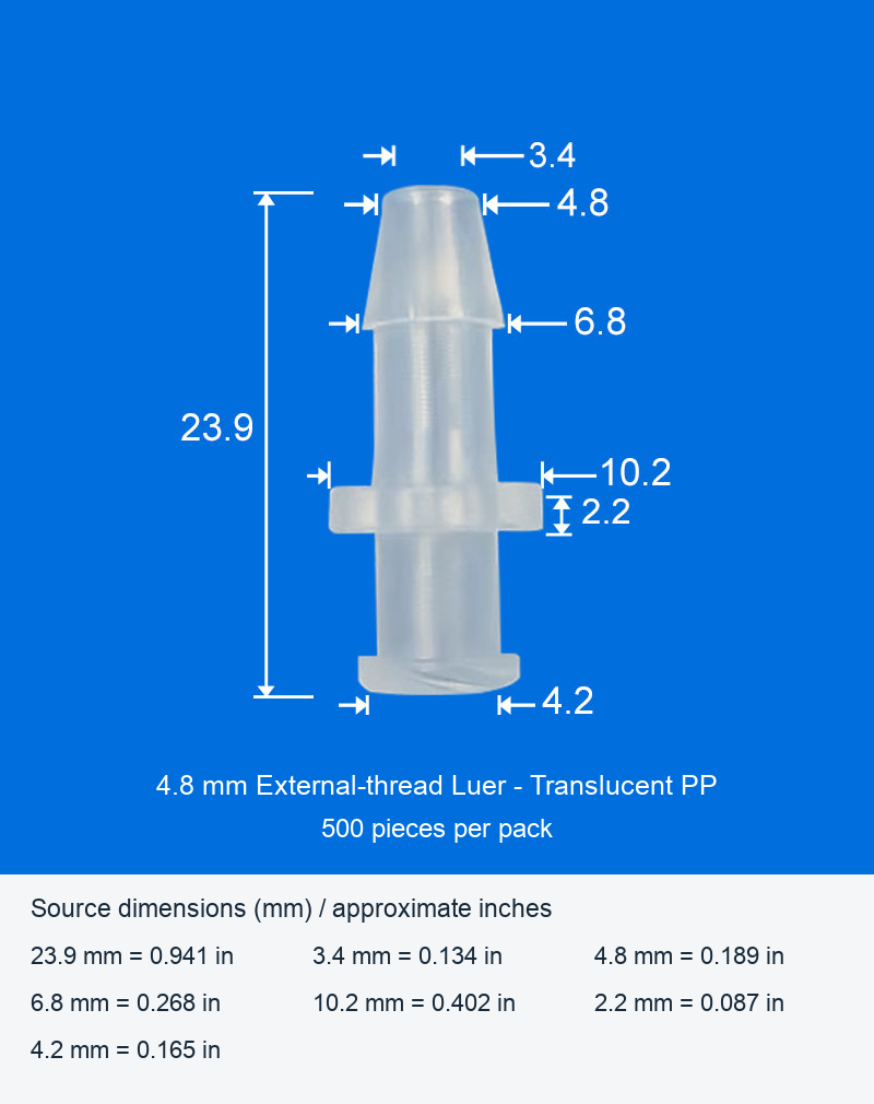 PP Luer-to-Hose-Barb Connector Packs and Single Red Luer-Style Plug original product view 9