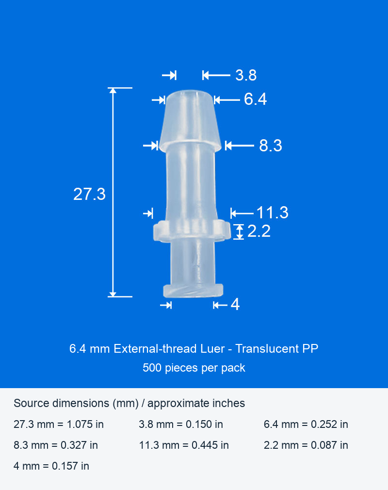 PP Luer-to-Hose-Barb Connector Packs and Single Red Luer-Style Plug original product view 10