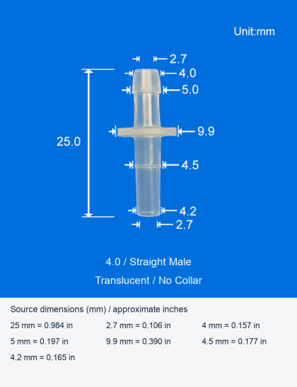 Plastic Luer-Style Straight and Elbow Connectors, With or Without Collars