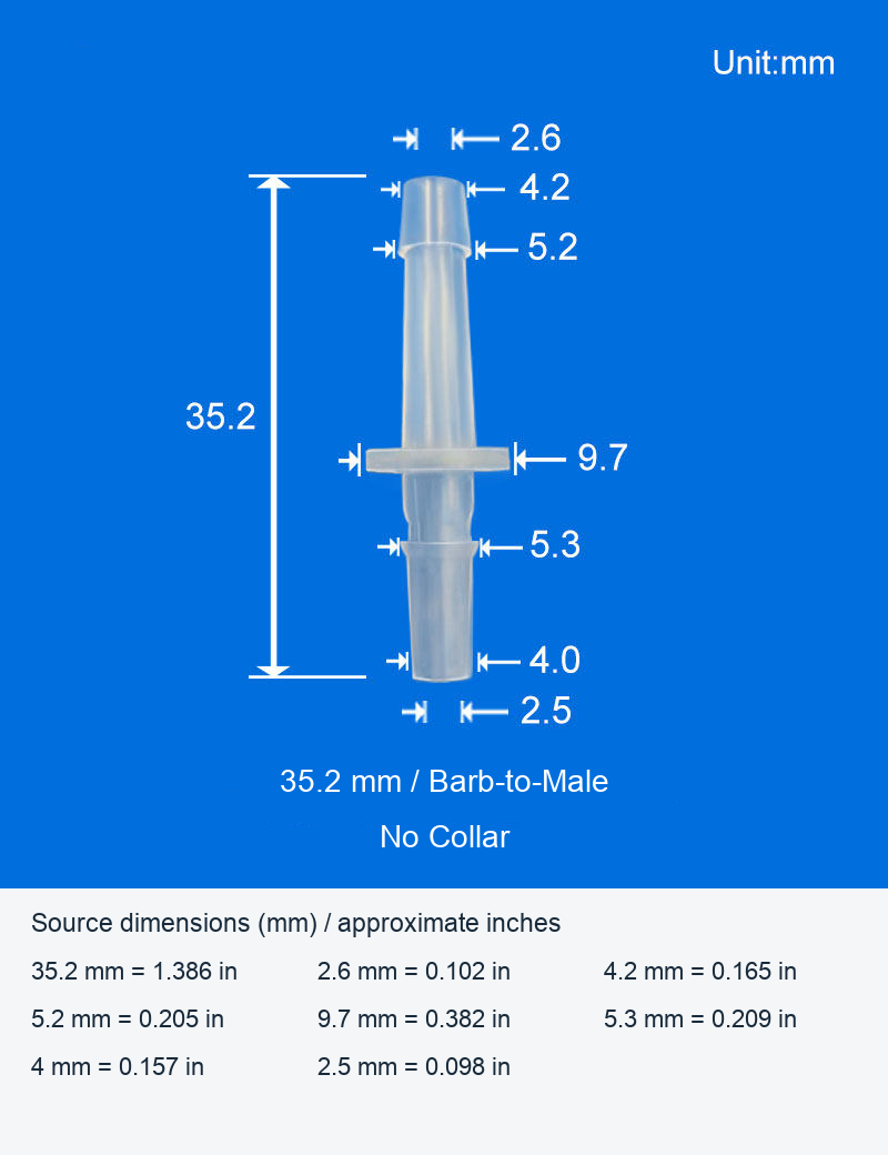 35.2 mm / Barb-to-Male / No Collar