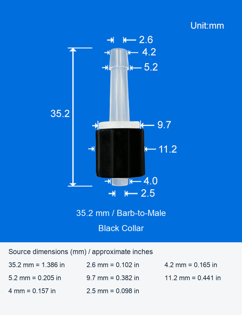 Plastic Luer-Style Straight and Elbow Connectors, With or Without Collars original product view 6