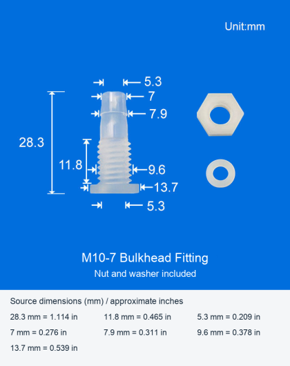 Plastic Threaded Bulkhead Hose-Barb Fittings with Nut and Washer, M10-M12
