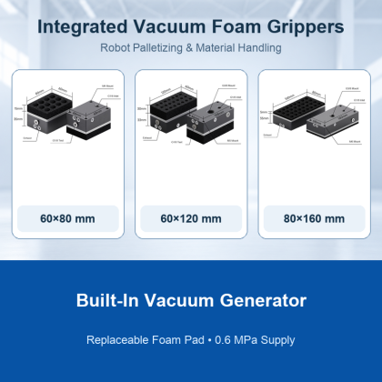 Integrated Vacuum Foam Grippers for Robot Palletizing, 60-160 mm