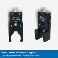 MINI-C Top-Inlet Pneumatic Grippers, Standard and Silicone-Padded Jaws