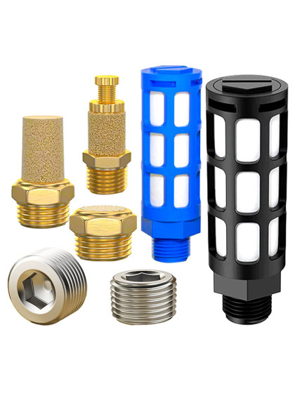 Pneumatic Exhaust Silencers and Threaded Plugs, M5 to 3/4 Inch