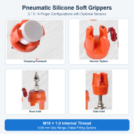 Pneumatic Silicone Soft Grippers for Robot Arms, 2/3/4-Finger, Sensor Options, 0-95 mm