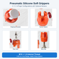 Pneumatic silicone soft grippers for robot arms with 2-, 3- and 4-finger configurations