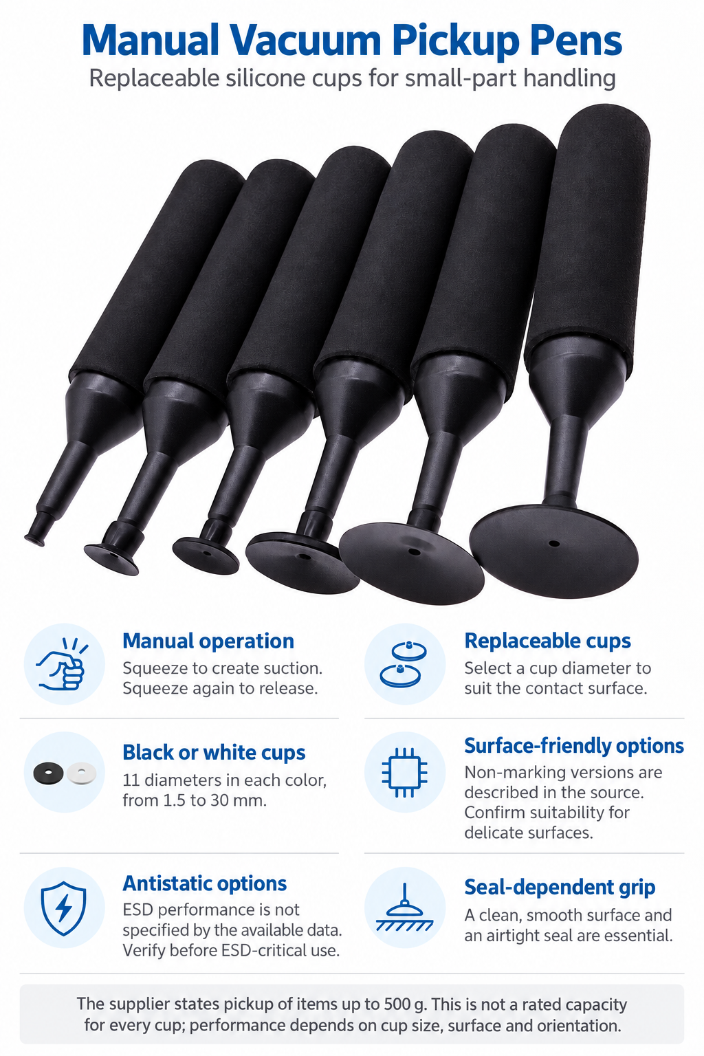 Manual vacuum pickup pen features and application guidance