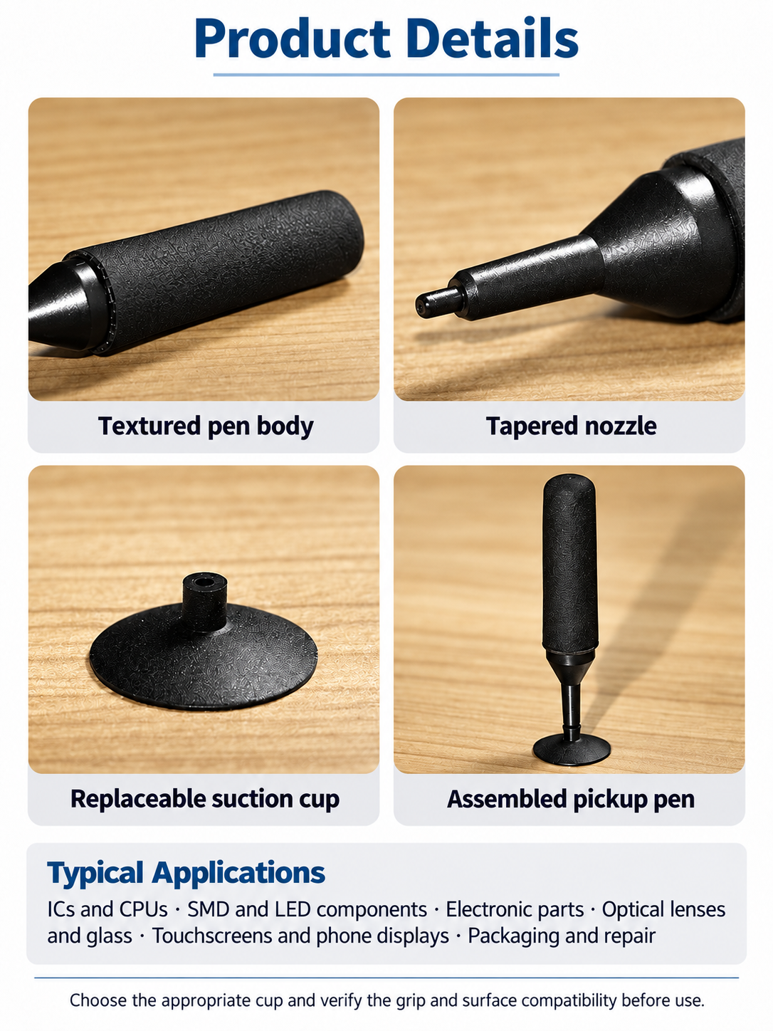 Pen body, nozzle, replaceable cup and assembled pickup pen