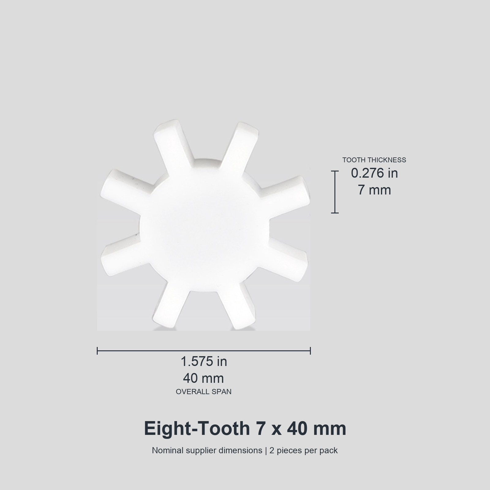 Eight-tooth 7 x 40 mm / approx. 0.276 x 1.575 in (2 pcs) original nominal mm/in photograph