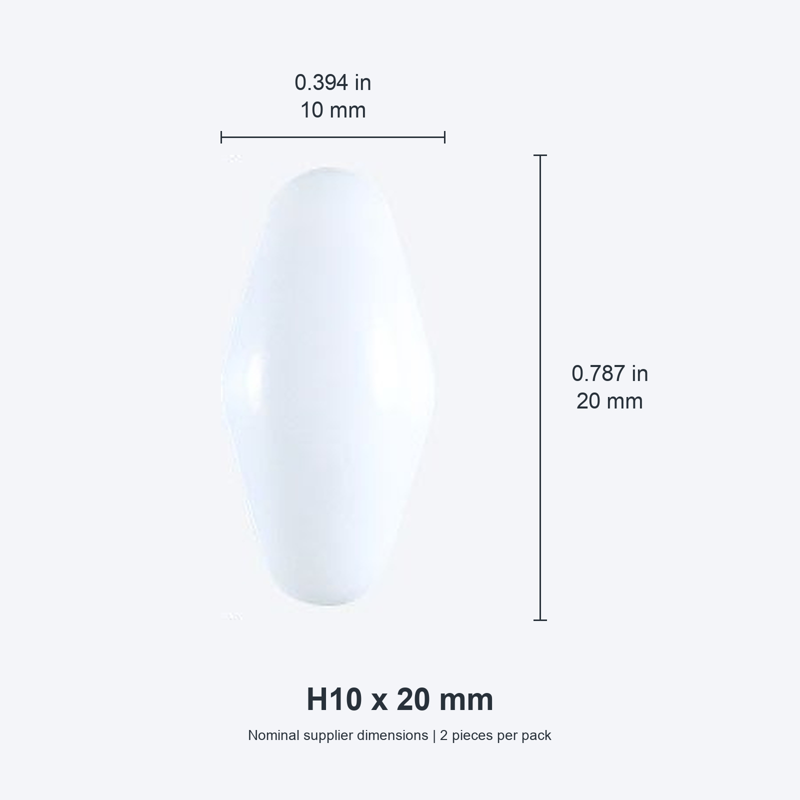 H-series H10 x 20 mm / approx. 0.394 x 0.787 in (2 pcs) original nominal mm/in photograph