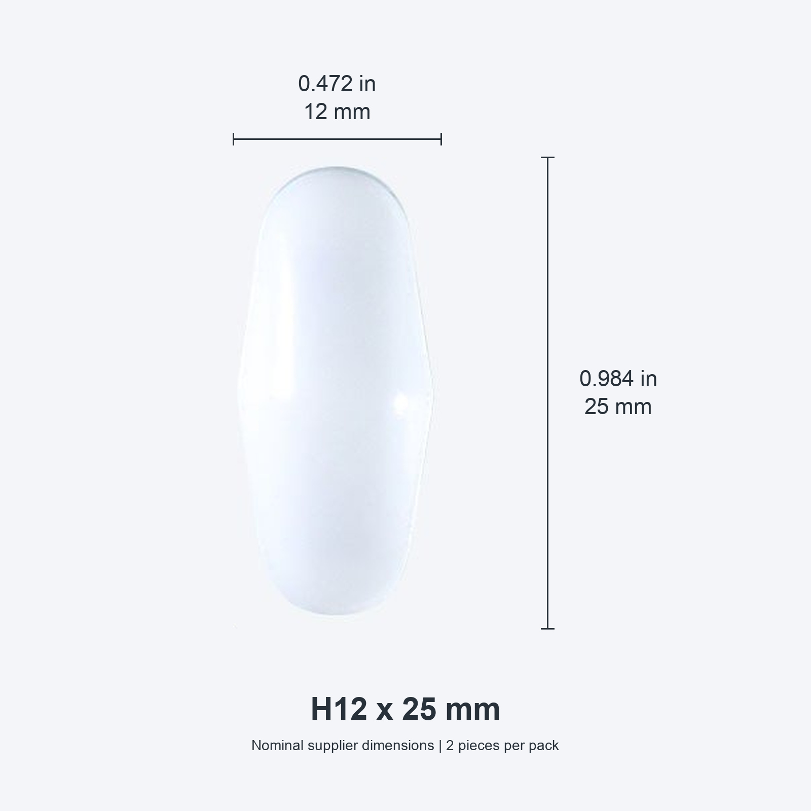 H-series H12 x 25 mm / approx. 0.472 x 0.984 in (2 pcs) original nominal mm/in photograph